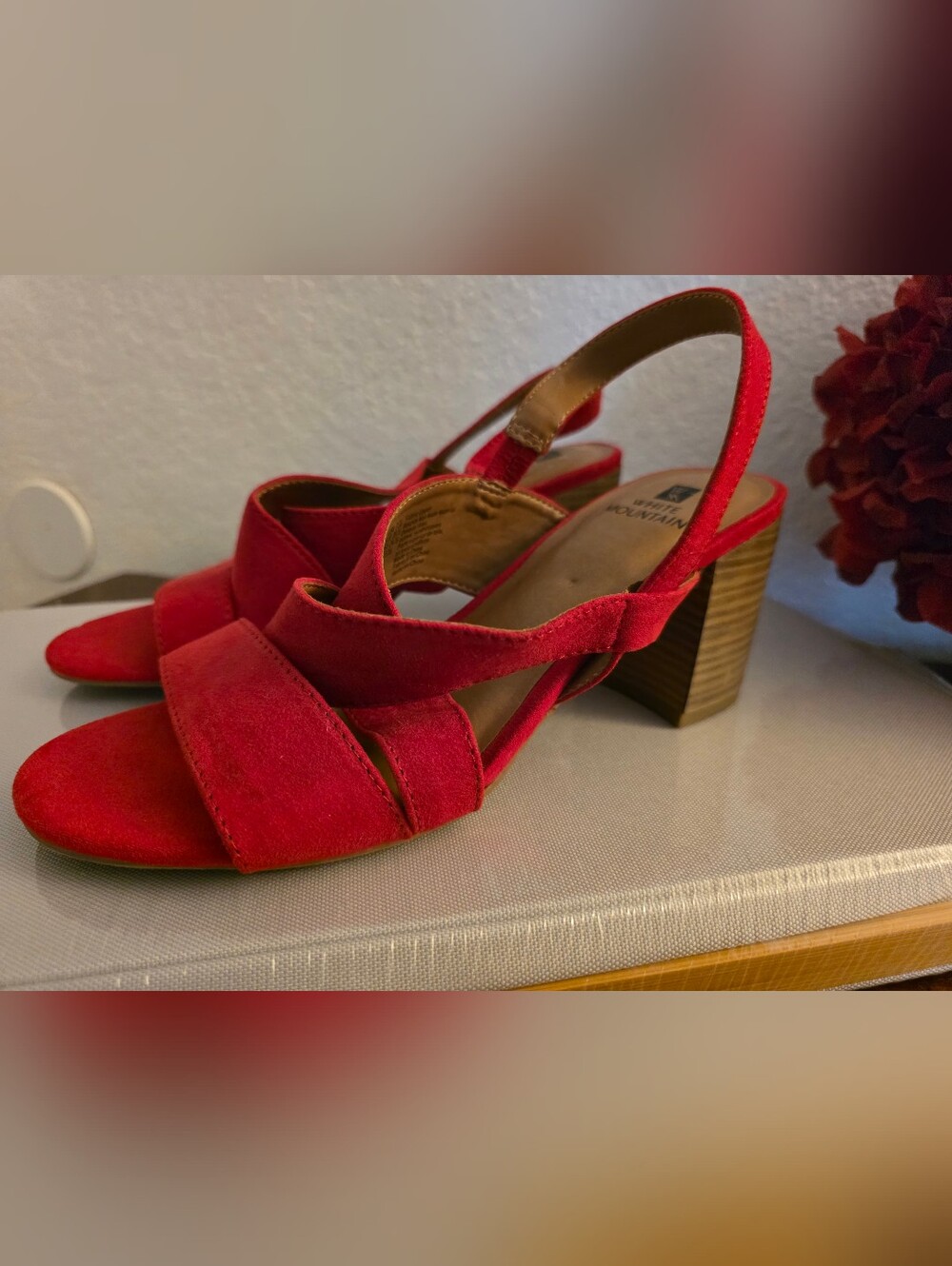 White Mountain Red Suede Crisscross Slingback Sandals